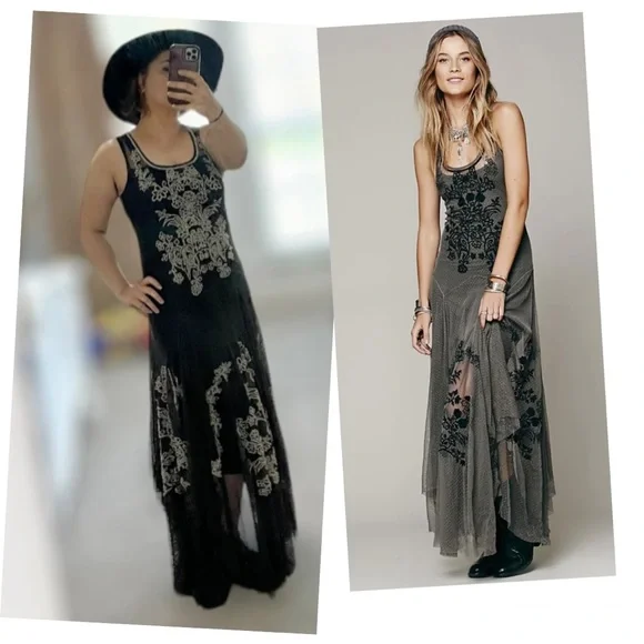 johnny was biya mesh dress Johnny Was Biya Dayana Mesh Embroidered Maxi Slip Dress Small NWT